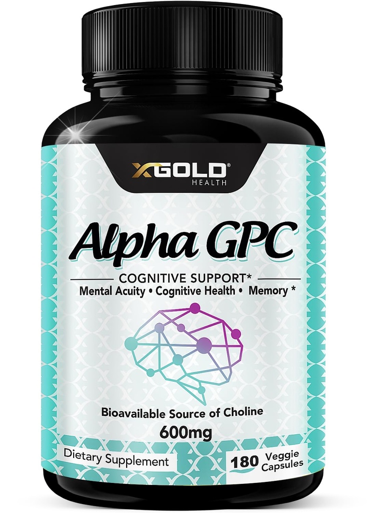 Alpha GPC Choline Supplement 600 mg, 99+ Yüksek derecede Purified, Highly Bio available Source of Choline,180 Veggie Capsules, Cognitive Advancedr Nootropic, Supports Memory & Brain Function, Boosts Focus & Mood