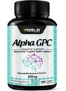 Alpha GPC Choline Supplement 600 mg, 99+ Yüksek derecede Purified, Highly Bio available Source of Choline,180 Veggie Capsules, Cognitive Advancedr Nootropic, Supports Memory & Brain Function, Boosts Focus & Mood