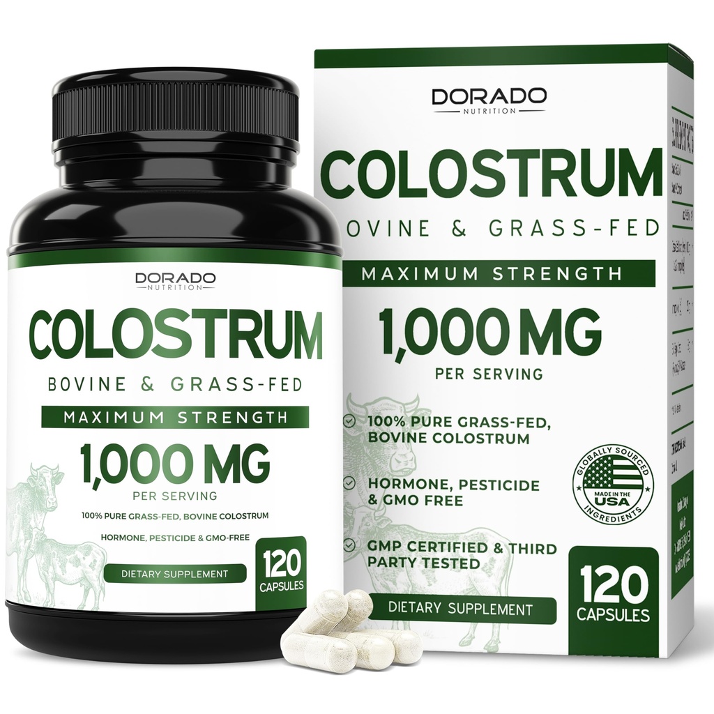 Συμπλήρωμα Colostrum (120 Count) 1000mg ανά υπηρεσία (Bovine Colostrum Capses from First Milking Only, Std. to Contain 20% IgG Immunoglobulins) - Grass Fed, No Fillers, Third Party Tested - USA Made