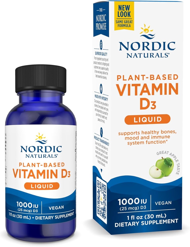 Nordic Naturals Plant-Based D3 Sıvı - 1 oz - 1000 IU Vitamin D3 - Sağlıklı Bones, Mood & Immune System Function - Non-GMO, Vegan - 60 Hizmet