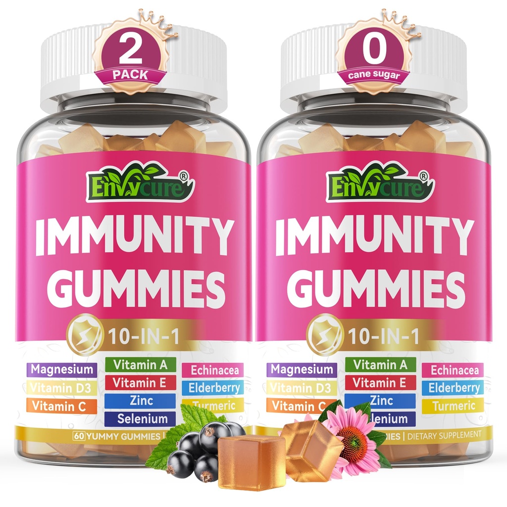 1 Immune Support Supplement Gummies, w/Echinacea, Elderberry C ve çinko, Selenium, D3 5000IU, Magnezyum, Daily Immune ATM Multivitamin, Antioksi Bone Energy için 2 Pack