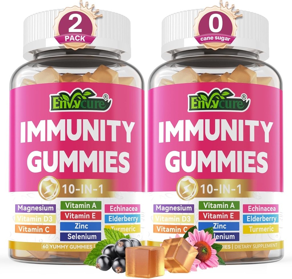 10 σε 1 Gummies συμπλήρωμα υποστήριξης ανοσοποιητικών, w/Echinacea, Elderberry Vitamin C και ψευδάργυρος, Σελήνιο, Βιταμίνη D3 5000IU, Μαγνήσιο, Καθημερινή ανοσοενισχυτής πολυβιταμίνη, για Αντιοξειδωτική ενέργεια των οστών, 2 Pack