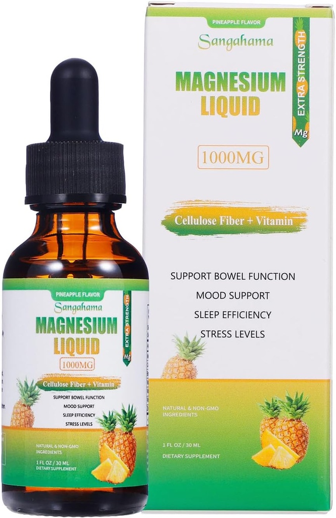 Magnezyum Glycinate Liquid Drops, 1000mg Fiber, Bromelain, Vitamin B6, C, D, çinko, Non-GMO, Pinele Flavor (1fl oz)