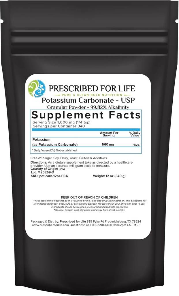 Life P properties Carbonate Toz, Natural USP Food Grade Potash for Plant, Soap, Supplements, & More, Pure Bulk P properties Toz (12oz / 340g)