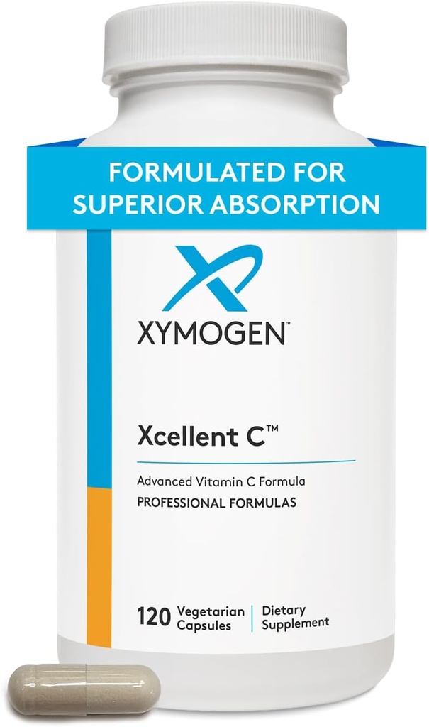 XYMOGEN Xcellent C - Yüksek Dose Vitamin C Supplement with BioPerine for Advancedd Abors - Buffered to Miniread GI Upset - Immune Support + Antioksis Supplement (120 Capsules)