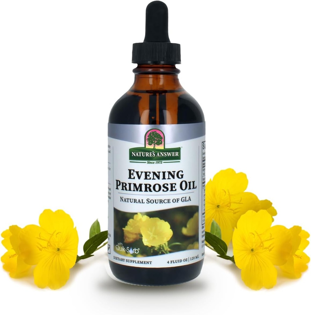 Nature's Answer Liquid Evening Primrose Oil 4oz Liquid | Cold Pressed | Essential All Natural Moisturizer for Hair, Skin, Nails | Rosacea Psoriasis Eczema Relief | Single Count