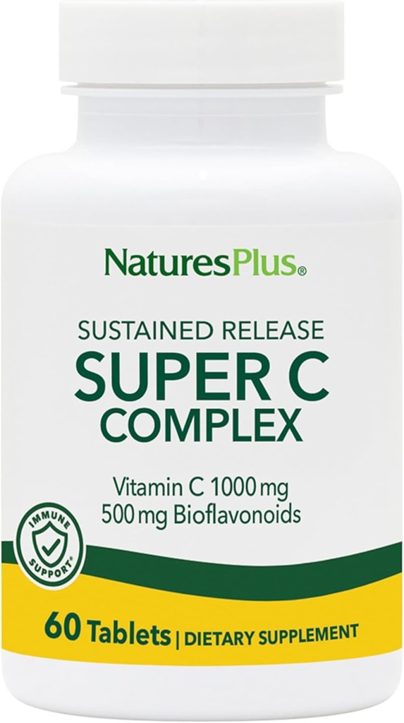 NaturesPlus Super C Kompleksi, Sustained Release - 60 Tablet - 1000 mg C + 500 mg Bioflavonoyaklar - Vegetarian, Gluten Free - 60 Hizmetler