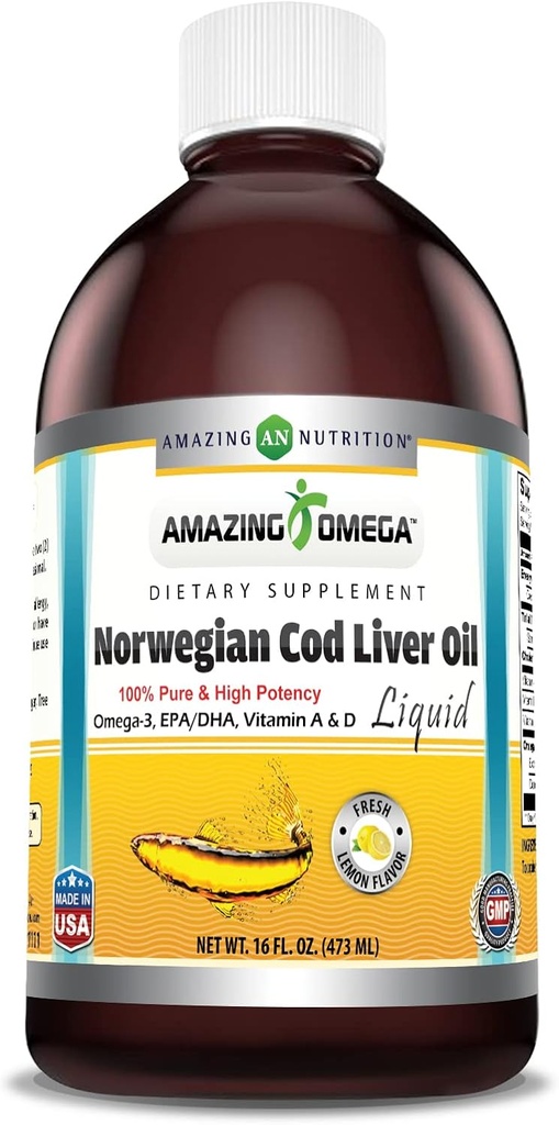 Amazing Omega Norveç Sıvı Balık Yağı | 16 Oz | 1625Mg Omega -3s, DHA, non-GMO | Gluten-Free | Made in USA