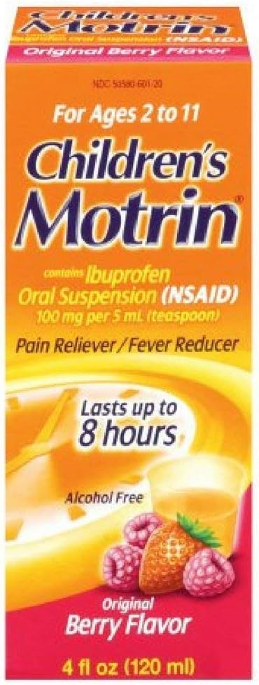 Motrin Çocuk Ibuprofen Oral Suspension Original Berry Flavor, 100 mg, Original Berry Flavor 4 oz (Pack of 3)