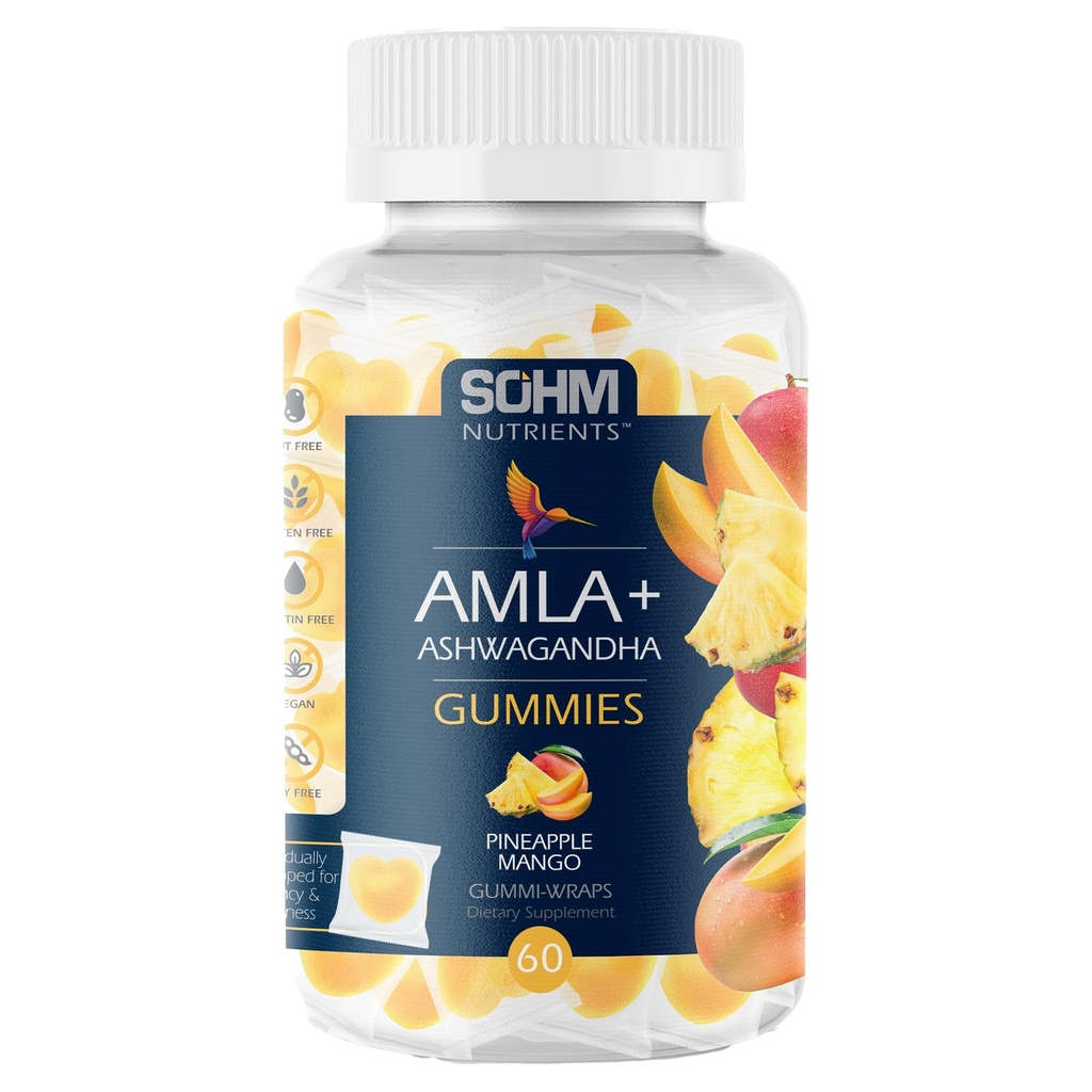 SOHM Amla ve Ashwagandha Gummies, Bireysel olarak sarıldı, Sağlıklı Immune Sağlığını Destekler Enfeksiyonları azaltır - Kadınlar ve Erkekler Vegetarian (Pineapple,Mango)