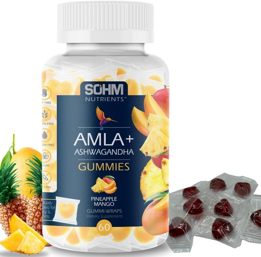 SOHM Amla ve Ashwagandha Gummies, Bireysel olarak sarıldı, Sağlıklı Immune Sağlığını Destekler Enfeksiyonları azaltır - Kadınlar ve Erkekler Vegetarian (Pineapple,Mango)