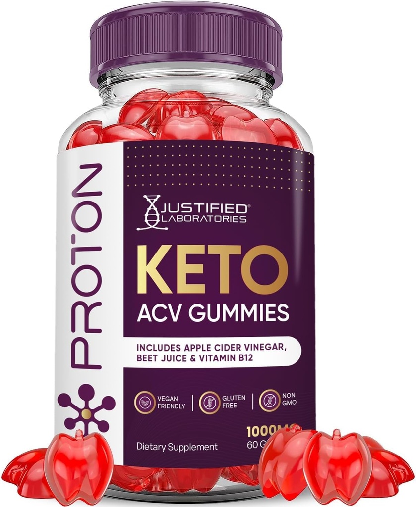 Justified Laboratories Proton Protein Keto ACV Gummies Advanced Formula 1000MG Proton Keto Gummies Apple Cider Vinegar Boost Formulated with Pomegranate Beet Juice Powder B12 Vegan Non GMO 60 Gummys