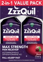 ZzzQuil Liquid Max Strength Pain Reliever, Nighttime Sleep Aid Liquid, Acetaminophen 1000 mg, Diphenhydramine 50 mg HCI, Non-Habit Form, Black Cherry Flavored, 2 Pack, 24 FL OZ