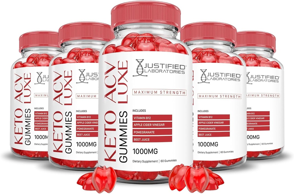 (5 Πακέτο) Luxe Keto ACV Gummies Advanced Formula 1000MG Luxe Keto Gummies Apple Cider Vinegar Formulated with Pomegranate Beet Juice Powder B12 Vegan Non GMO 300 Gummys