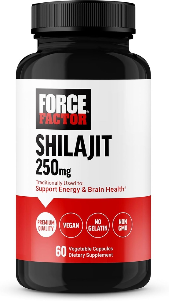 Kuvvet Faktörü Shilajit Supplement, Erkekler ve Kadınlar Enerji ve Beyin Sağlığını Desteklemek için Shilajit Pure Natural, Premium Quality, Vegan, Non-GMO, 60 Capsules