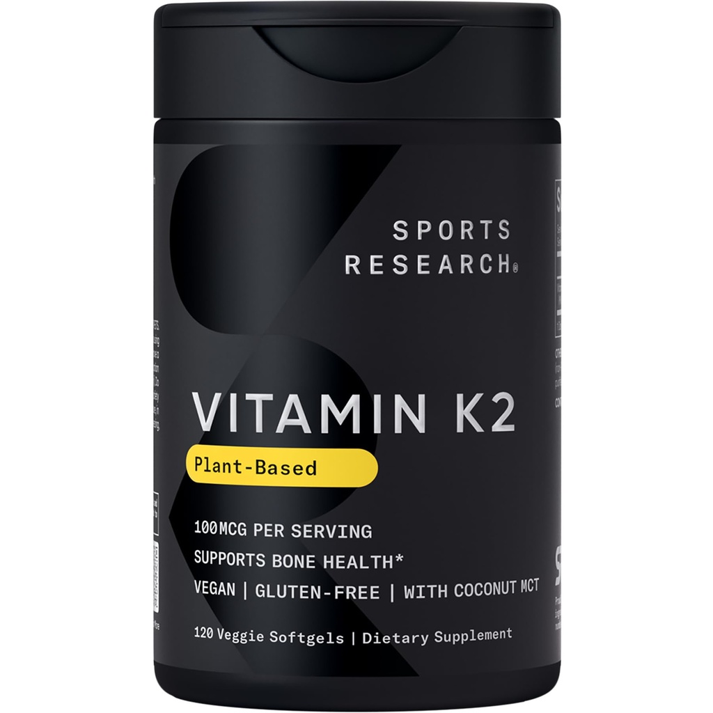 Spor Araştırma Vitamini MK-7 100mcg with Coconut MCT Oil - 120 Veggie Softgels (4 Ay Supply) Vegan sertifikalı, Non-GMO TY, Gluten & Soy Free