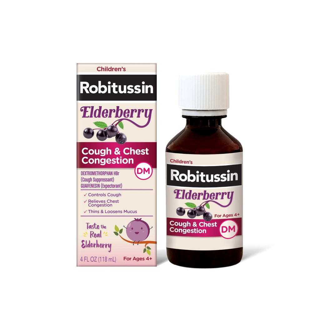 Robitussin Elderberry Cough + Chest Congestion DM Çocuk Cough Medicine, Chest Congestion Relief and Cough Syrup - 4 Fl Oz Oz