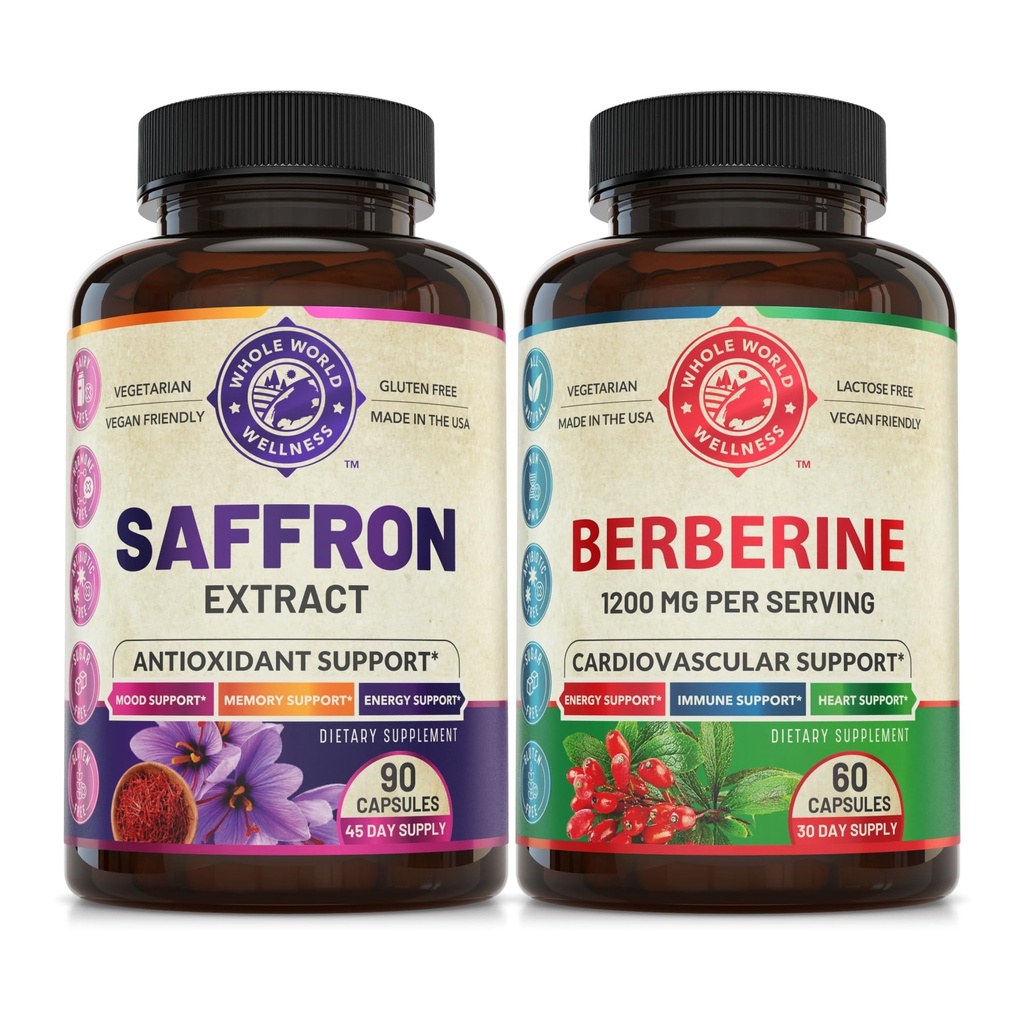 Saf Saffron Extract & Premium Berberine Sche (Bir Şişe Her Şey). Destekler Mood, Energy Boost, Metabolic Function. ABD Made.