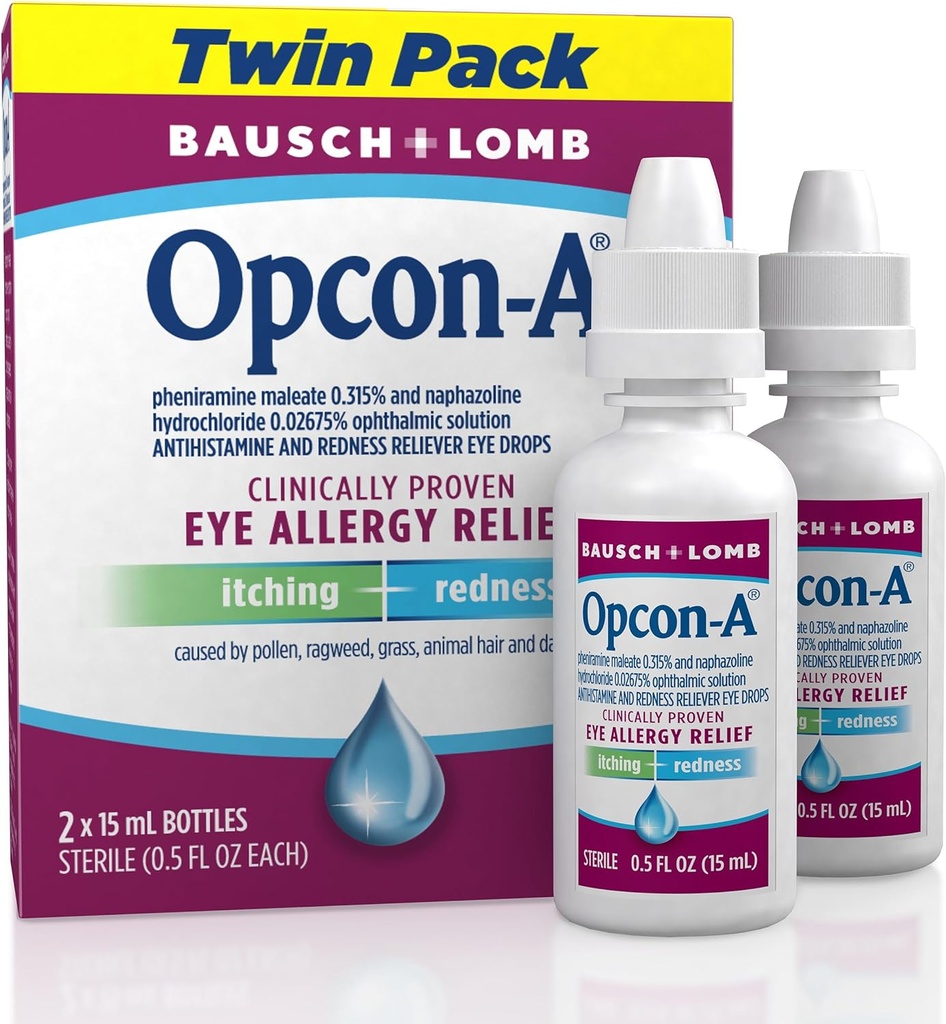 Opcon-A Vitamin Eye Drops, Antihistamin ve Redness Relief for Itchy, Red Eyes, Soothes Irritation from Pollen, Ragweed, Grass, Animal Hair and Dander Klinik olarak Proven Formula, 0,5 Fl Oz (Pack of 2)