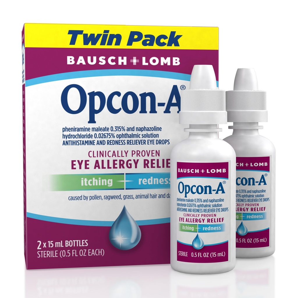 Opcon-A Vitamin Eye Drops, Antihistamin ve Redness Relief for Itchy, Red Eyes, Soothes Irritation from Pollen, Ragweed, Grass, Animal Hair and Dander Klinik olarak Proven Formula, 0,5 Fl Oz (Pack of 2)