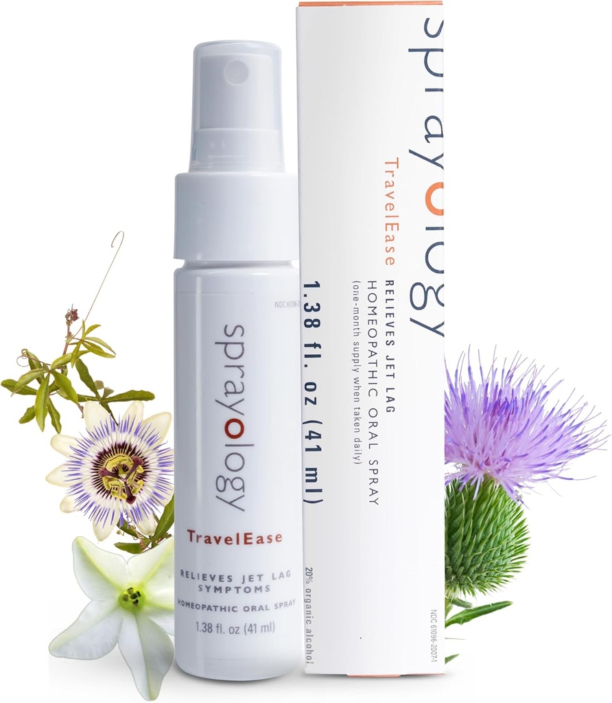 Spreyology TravelEase | Homeopathic Jet Lag Relief Spray | Eases Tiredness, Uykusuzluk, Dehidrasyon | Nux Vomica, Passionflower & Milk Butle (1.38 fl oz)