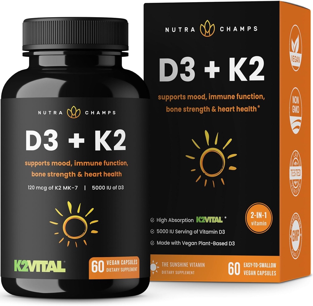 NutraChamps D3 με K2 MK7 συμπλήρωμα για την υγεία της καρδιάς & των οστών 