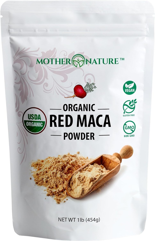 Organik, Raw Peruvian Red Maca Root Toz – Premium USDA sertifikalı, Kadınlar için Hormon Dengesi, Doğal Enerji, Mood Support, Non-GMO, Vegan Superfood, 16 ozz