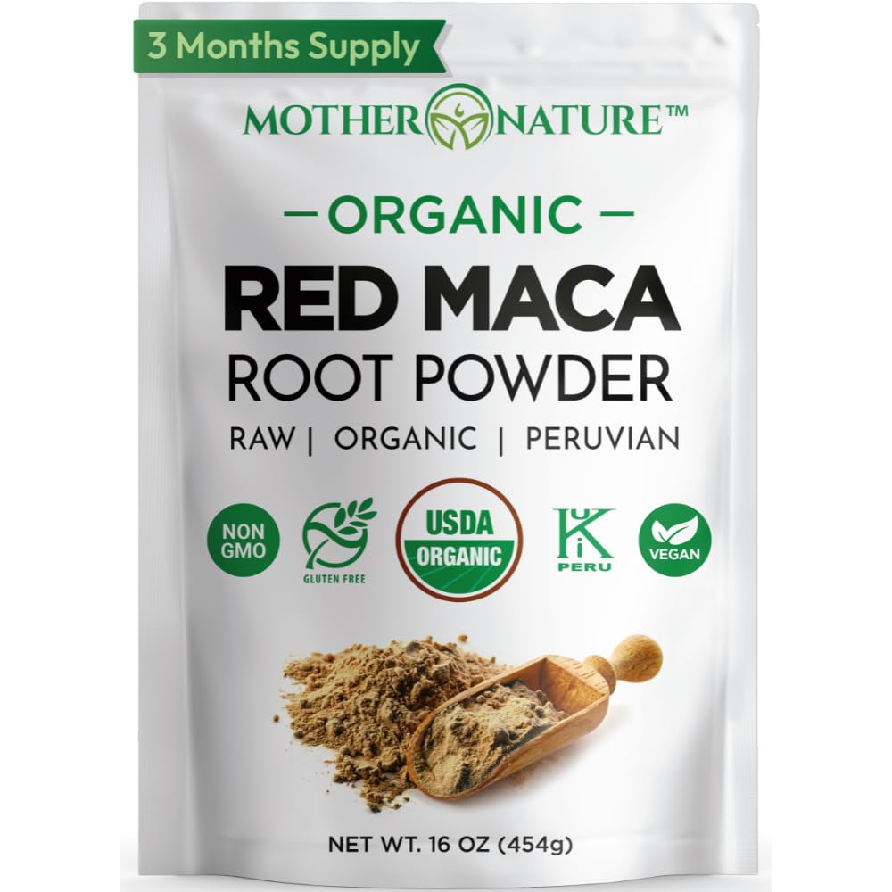 Organik, Raw Peruvian Red Maca Root Toz – Premium USDA sertifikalı, Kadınlar için Hormon Dengesi, Doğal Enerji, Mood Support, Non-GMO, Vegan Superfood, 16 ozz