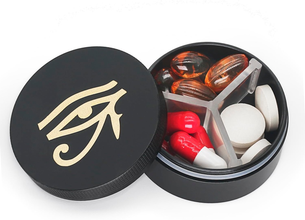 Küçük Pill Case 3 Karşılaştırma, Metal Round Portable Pill Box, Sualtı Seyahat Pill Organizer, Pocket Purse Tıp Vitamini EDC Konteyner (Black with Eye)