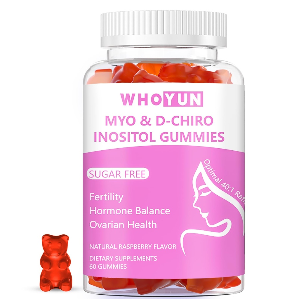 Inositol Gummies Sugar Free, Myo-Inositol & D-Chiro Inositol 40:1 Kadınlar için Tamam, Fertness, Hormon Dengesi, Ovarian Health, 60 Count