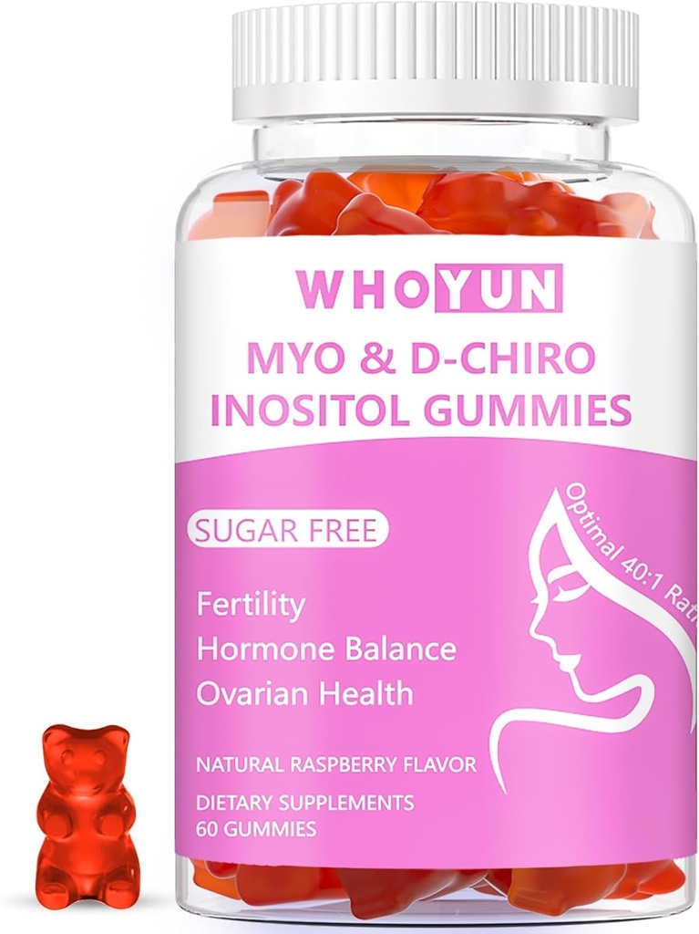 Inositol Gummies Sugar Free, Myo-Inositol & D-Chiro Inositol 40:1 Kadınlar için Tamam, Fertness, Hormon Dengesi, Ovarian Health, 60 Count
