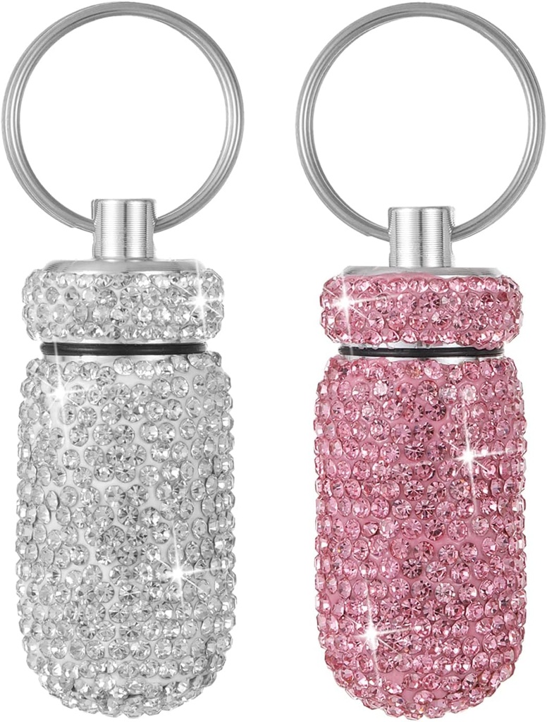 Bling Pill περίπτωση Φορητό ταξιδιωτικό χάπι εμπορευματοκιβώτιο μπουκάλι Rhinestone Αδιάβροχος μικρός κάτοχος χάπι με μπρελόκ χαριτωμένο κουτί αποθήκευσης Mini Pill για υπαίθρια κατασκήνωση (Λευκό ροζ)
