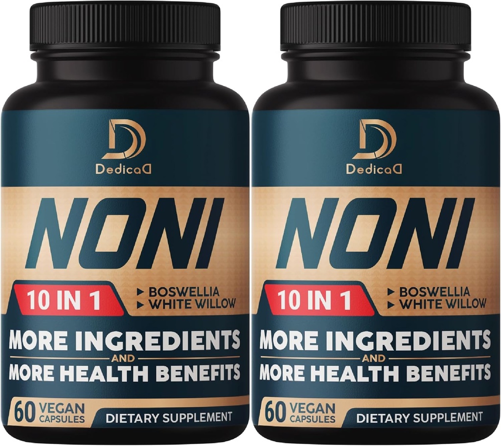 10in1 Noni Capsules - 4 Moon Supply with Elderberry, Boswellia, Turmeric, Ginger & More - Support Muscle, Joint, Digestive & Immune - 2 Packs of 60 Vegan Capsules, Non-GMO & Gluten-Free-Free