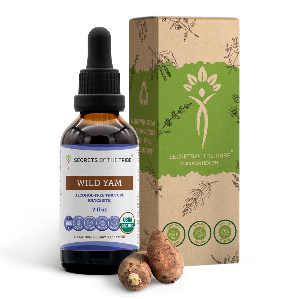 Tribe Wild Yam Alkol-Free USDA Organik Tincture (Glycerite) 695 mg Sorumluluk olarak yetiştirilen Vahşi Yam (Dioscorea Villosa) kuru Kök (2 Fl Oz) Hormon Destek Tamamlayıcı