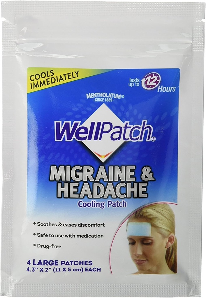 WellPatch Migraine & Headache Soğutma Patch - Drug Free, Lasts Up to 12 hours, Safe to Use with Drug - Large Patches (4 Büyük Patches)