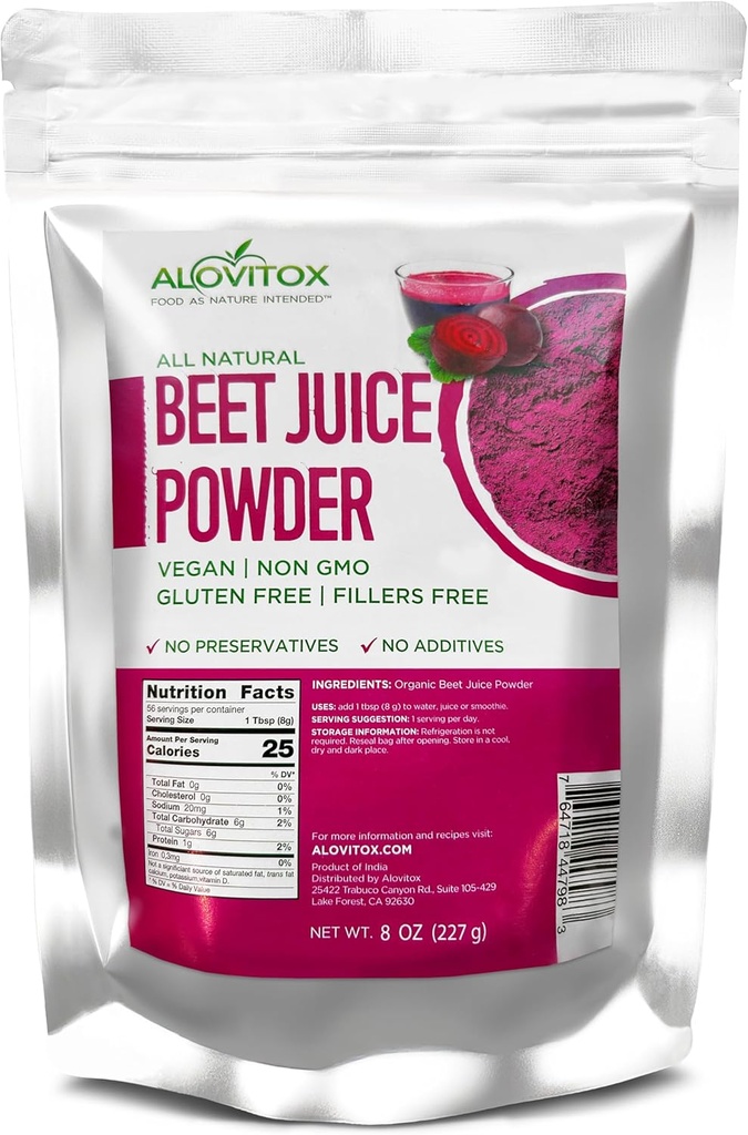 Alovitox Organik Arıt Juice Toz |% 100 Pure, Fresh & USDA Beet Juice Toz | Nitrik Çimento Superfood | Vegan, Non - Gmo & Gluten-Free | Support Energized and effective Workout Session (8 oz)