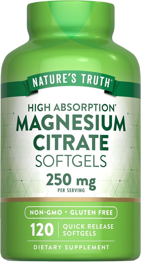 Nature's Truth Magnezyum Citrate Softgels | 250 mg | 120 Kont | High Abors | Non-GMO & Gluten Free Supplement Supplement