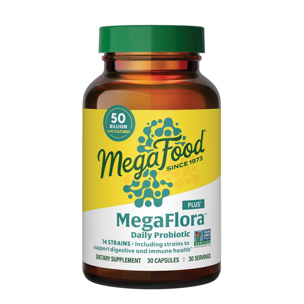 MegaFood MegaFlora Probiyotik Plus - Kadınlar ve Erkekler için Probiyotikler Sağlık- 50 Milyar CFUs & 14 Strains - Immune Support Supplement - Vegetarian - 30 Capsules