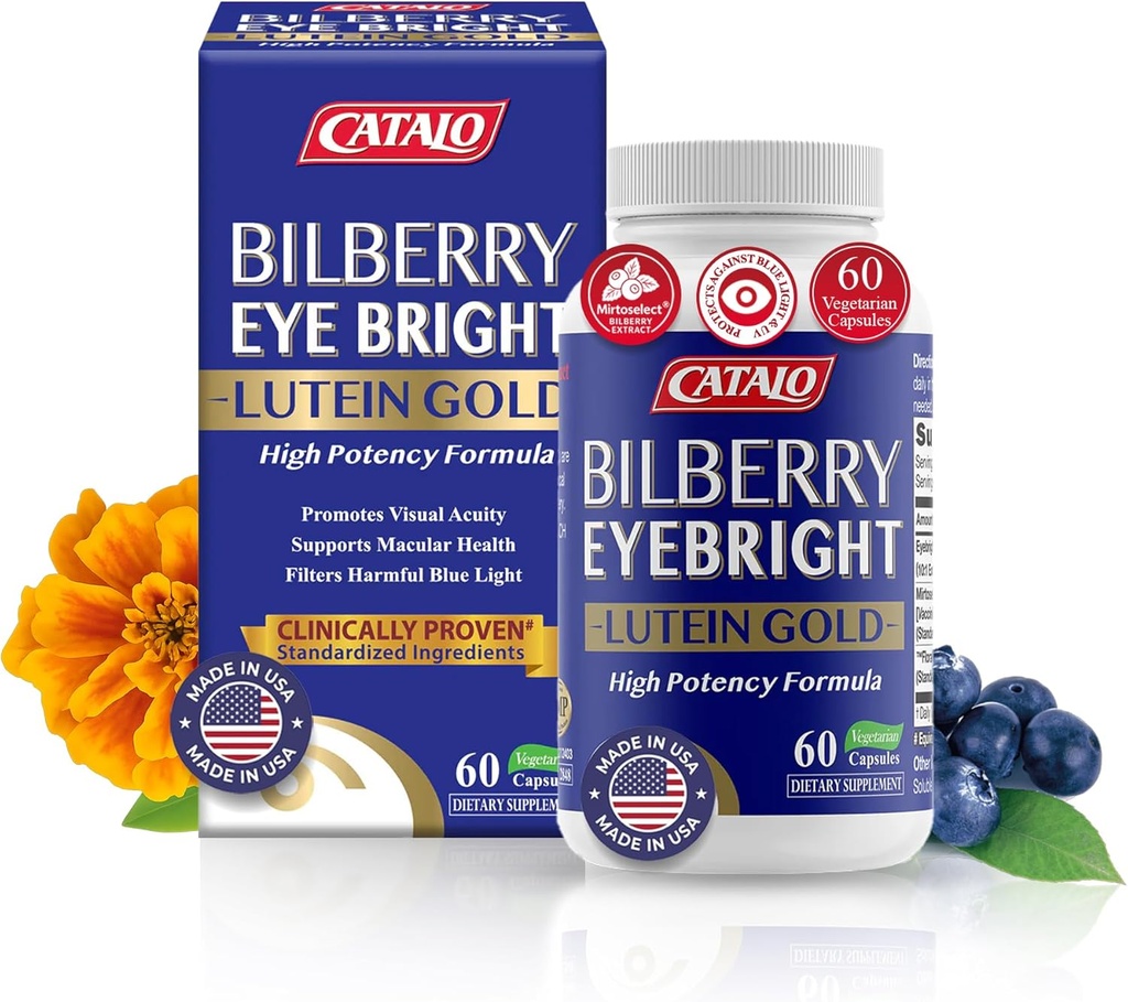 Bilberry Eyebright Gold - For Fatigue & Blurry Vision - Eye Clarity için Bilberry Lutein ve Zeaxanthin Supplements - 60 Capsules