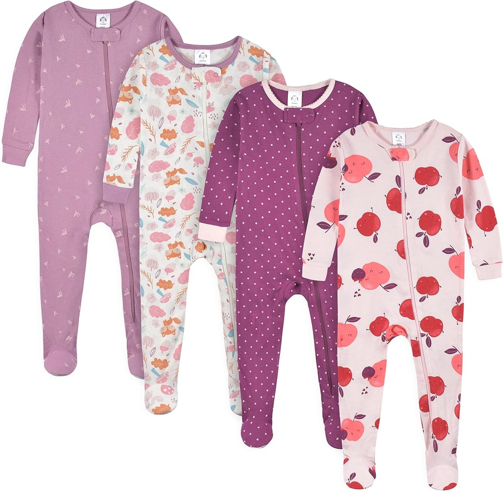 Gerber Girls Baby-girls 4-pack Footed Pajamas