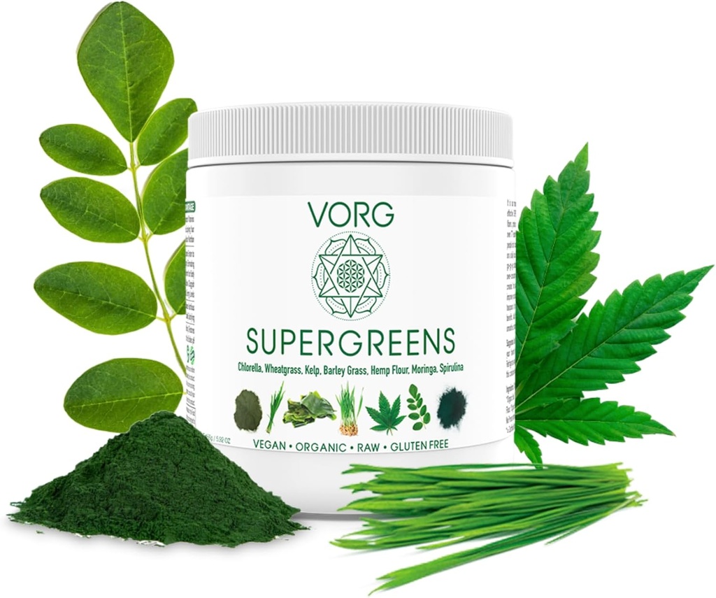 VORG SuperGreens - #1 Green Superfood Powder με Chlorella, Barley Grass, Moringa, Kelp, Spirulina, Wheatgrass - 100% Βιολογικά - Προβιοτικά, Ίνες & Ένζυμα (1 εβδομάδα προσφοράς)