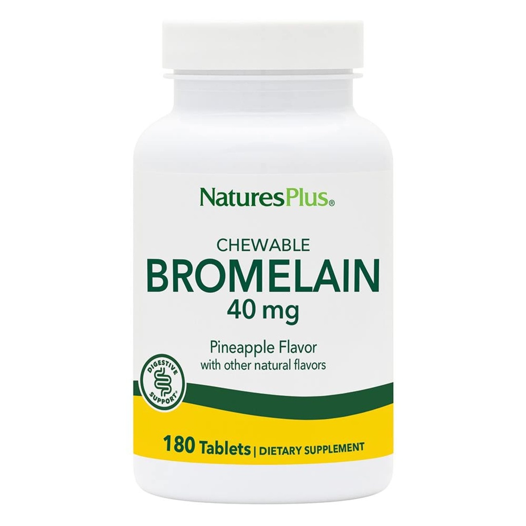 Natures Plus Chewable Bromelain - 40 mg - Natural Proteolytic Enzyme Supplement - 180 Chewable Tabletler (180 Hizmetler)