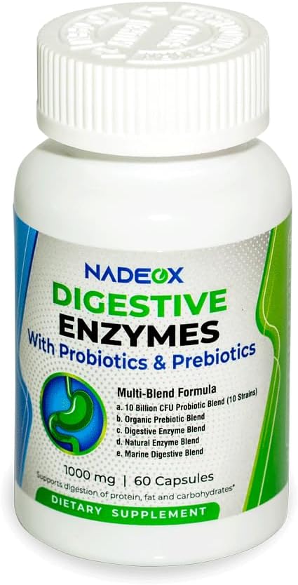 Digestive ENZYMES 1000MG + Prebiyotiks and Probiyotiks for Women and Men - 60 Capsules