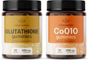 HERBAMAMA Glutathione ve CoQ10 Kit - 500 mg Paket L-Glutathione ve 200 mg CoQ10 Gummies - Vegan, Non-GMO, Gelatin-Free - 2 Pack