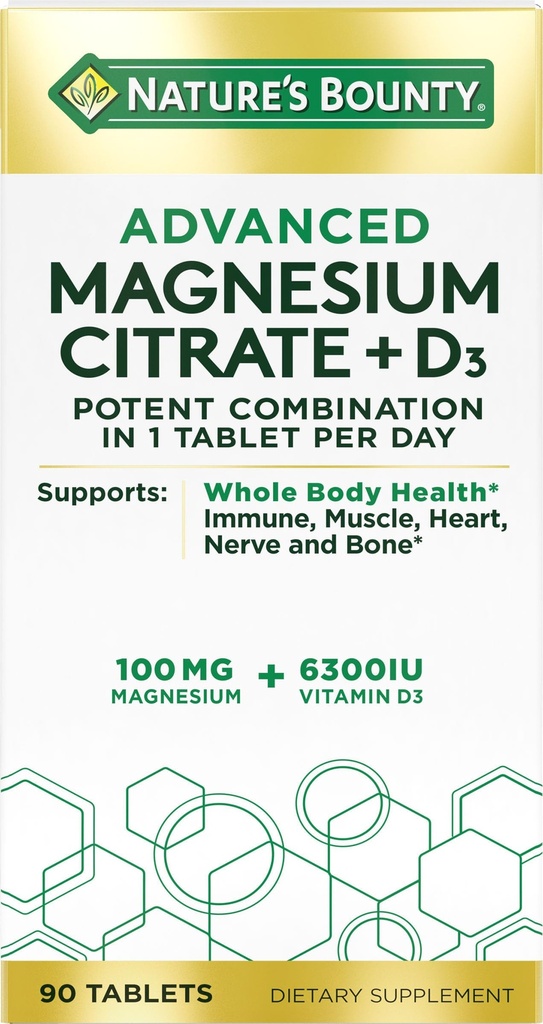 Nature's Bounty Advanced Vitamin D3, Magnezyum Citrate Immune Formula, Supports Immune and Bone Health, 90 Tablets