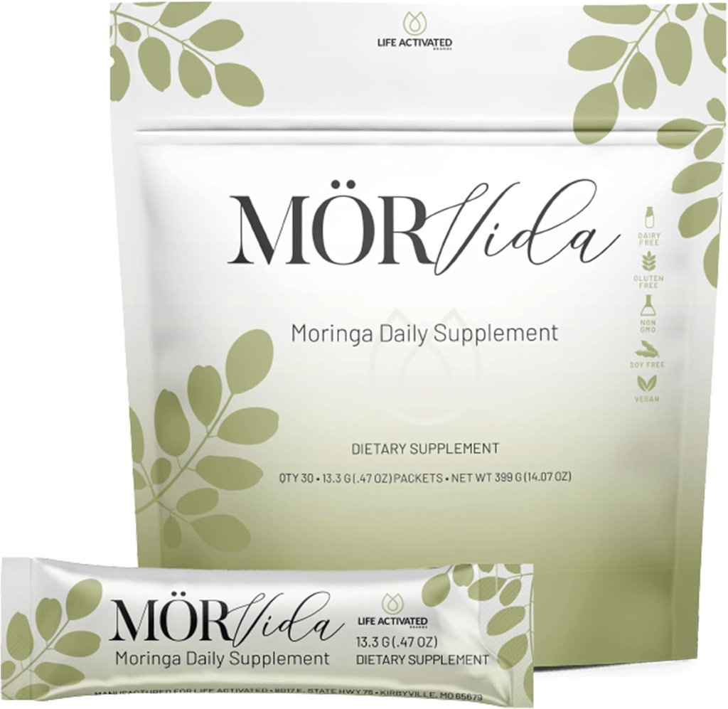 Mörvida Daily Supplement - Moringa Oleifera from The Himalayas - Yüksek C vitamini, Kalsiyum & Protein -Rich in Minerals, protein & More - 30 Sachets