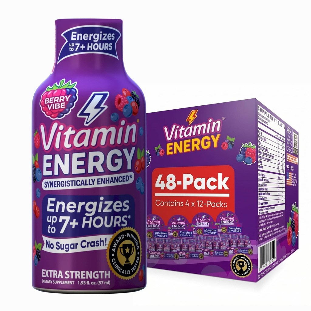 Energy Mood+ Ekstra Kuvvetli Enerji Shot Tropikal Berry 48 Paketi, 260 mg Natural Caffeine, B-Vitamins, Rhodiola, Chamomile, Mood & Energy Support, Zero Sugar, Gluten-Free, Vegan, 1.93 fl ozz