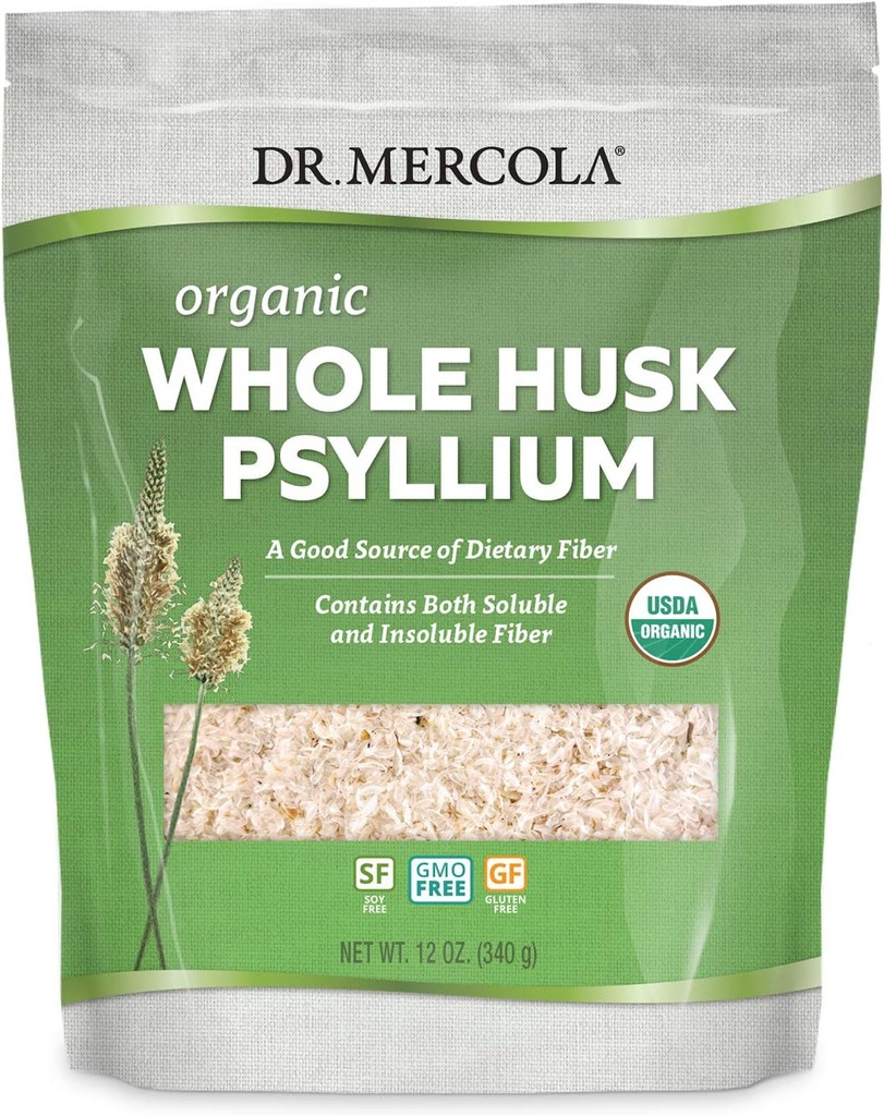 Dr. Mercola Organik Whole Husk Psyllium Diyeter Supplement, 68 Hizmetler (12 Ounces), İyi Diyetsel Fiber Kaynağı, Destekler Digestive Health, Non GMO, Gluten Free, Soy Free, USDA Organik