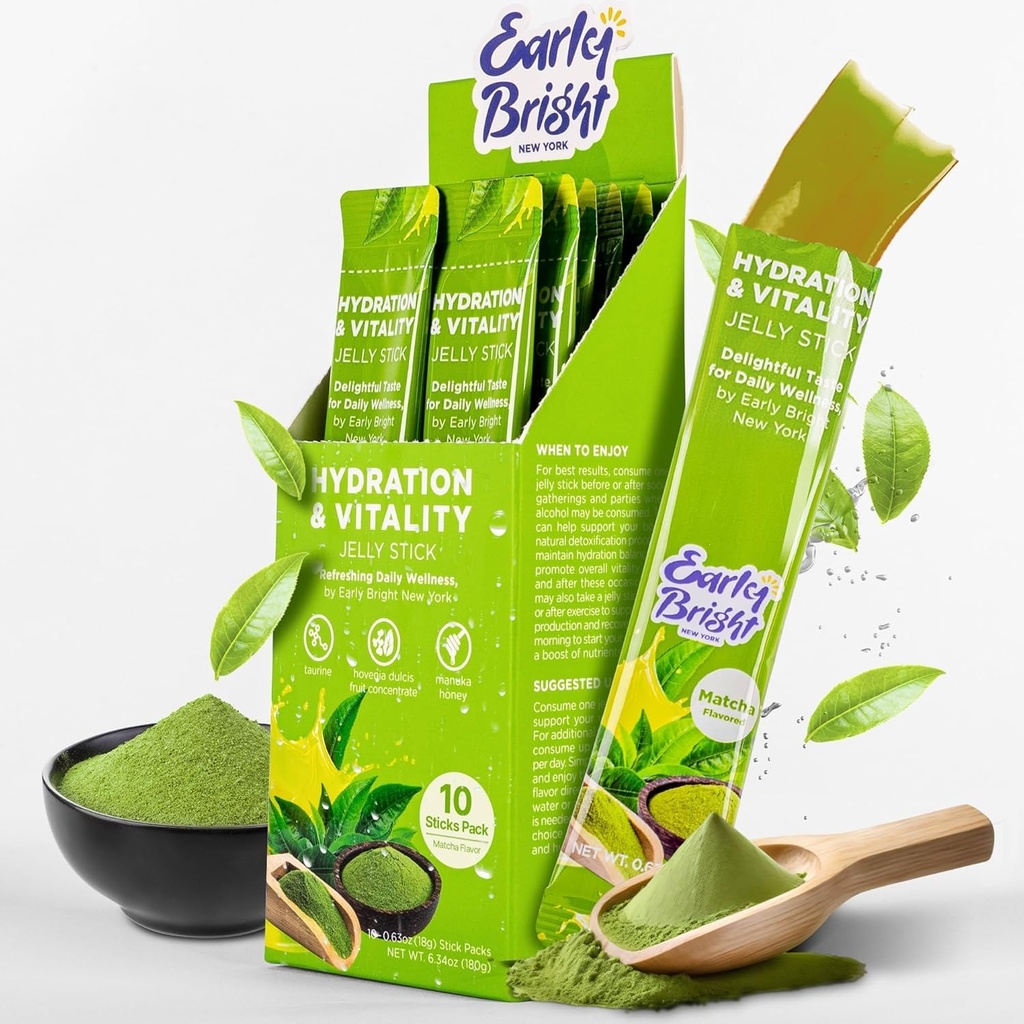 Jelly Sticks - İçmeden Sonra Daha İyi Sabah için Eş-Flavored, Liver Support & Vitality with Taurine & DHM, Feel Reneed and Energized, 18gX10ea