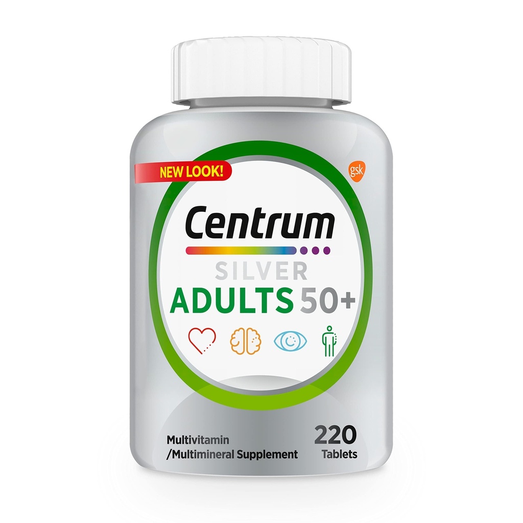 Centrum Silver Multivitamin for Adults 50 Plus, Multivitamin/Multimineral Supplement, Βιταμίνη D3, Β Βιταμίνες, Χωρίς Γλουτένη, Μη ΓΤΟ Συστατικά, Υποστηρίζει τη μνήμη και τη Γνωστοποίηση σε Μεγαλύτερους Ενήλικες - 220 Ct